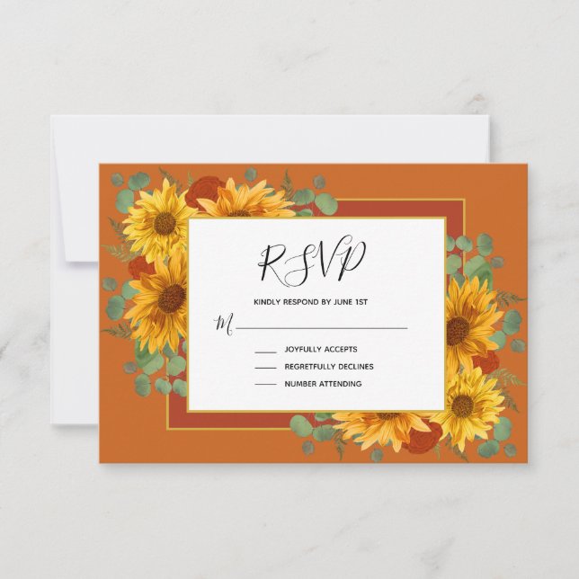 Cartão RSVP Casamento por País dos Rosas Rustic Sunflower Terr (Frente)