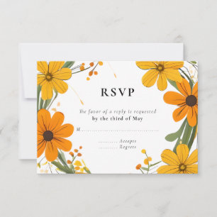 Cartão RSVP Casamento por terra das flores selvagens laranja e