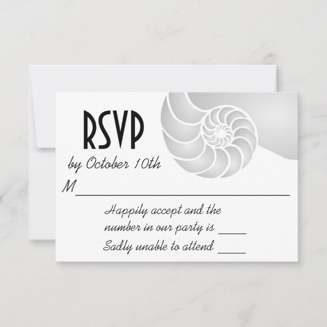 Cartão RSVP Casamento prateado de prata de Nautilus Shell (Frente)
