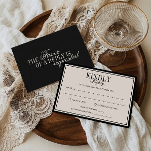 Cartão RSVP Casamento Preto Clássico Atemporal Dinheiro Antigo