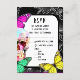 Cartão RSVP Casamento preto do crânio fantástico R.S.V.P.