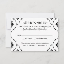 Cartão RSVP Casamento Preto e Branco Art Déco Vintage