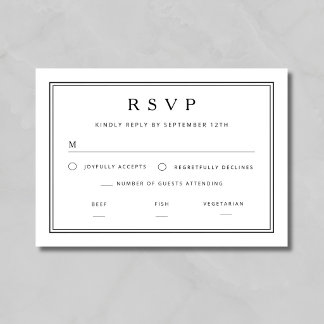 Cartão RSVP Casamento Preto e Branco Clássico e Elegante