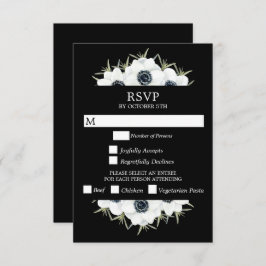 Cartão RSVP Casamento Preto e Branco com Anêmonas Florais
