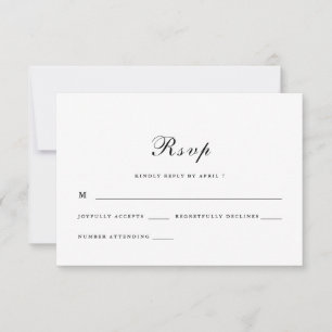 Cartão RSVP Casamento preto e branco de Script Clássico e Eleg