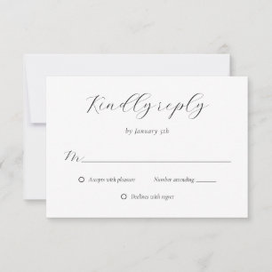 Cartão RSVP Casamento Preto e Branco de Script Moderno