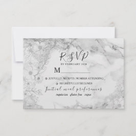Cartão RSVP Casamento Preto e Branco Elegante Vintage