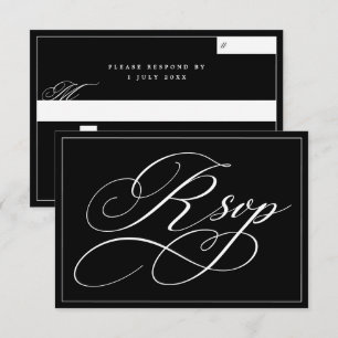 Cartão RSVP Casamento Preto e Branco em Letra Gótica Antiga 