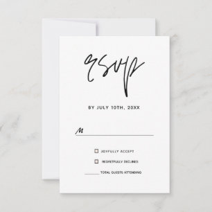 Cartão RSVP Casamento preto e branco minimalista moderno
