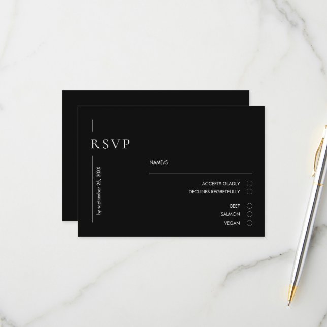 Cartão RSVP Casamento preto e branco mínimo legante (Frente/Verso In Situ)