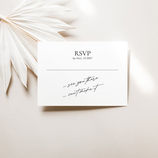 Cartão RSVP Casamento preto e branco mínimo simples (Simple Minimal Black and White Wedding RSVP Card)