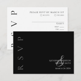 Cartão RSVP Casamento preto e branco moderno