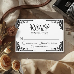 Cartão RSVP Casamento Preto e Branco Vintage