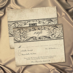 Cartão RSVP Casamento Preto em Pergaminho Vintage Até a Morte 