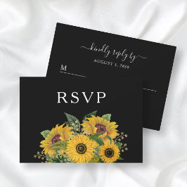 Cartão RSVP Casamento Preto Floral Elegante