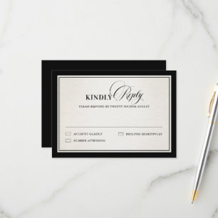 Cartão RSVP Casamento Preto Luxuoso Chic de Dinheiro Antigo Mo