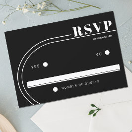 Cartão RSVP Casamento preto minimalista de moldura branca