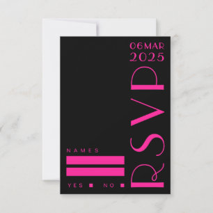 Cartão RSVP Casamento Preto-Rosa-Quente na moda Art Deco