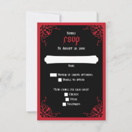 Cartão RSVP Casamento Preto Vermelho Gótico