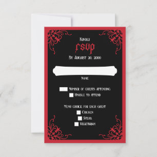 Cartão RSVP Casamento Preto Vermelho Gótico