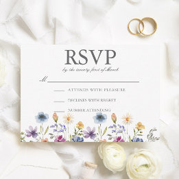 Cartão RSVP Casamento Primavera com Flores Silvestres em Aquar
