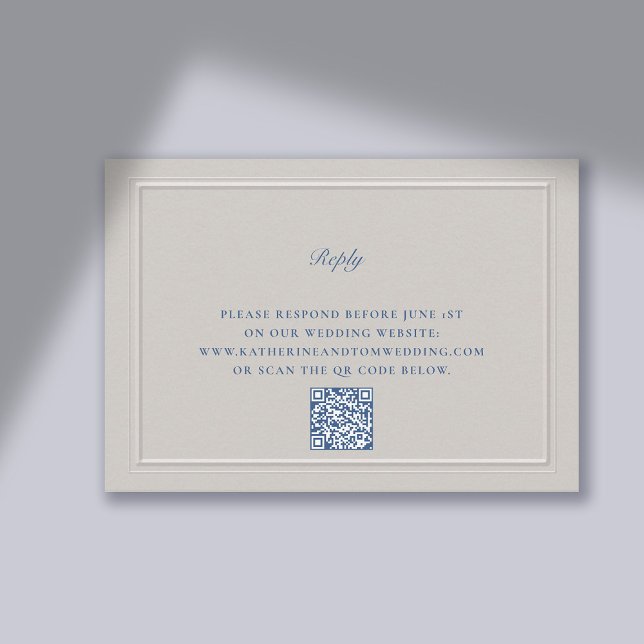 Cartão RSVP Casamento QR Clássico Moderno com Faux náutico (Nautical RSVP QR Code Card Faux Embossed Double Frame Elegant Formal Classic Traditional)