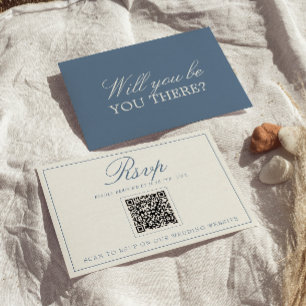 Cartão RSVP Casamento QR Code Azul e Branco Clássico com Dinhe