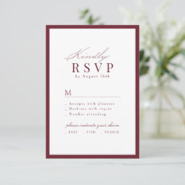 Cartão RSVP Casamento QR code Burgundy Simple Gracioso Script