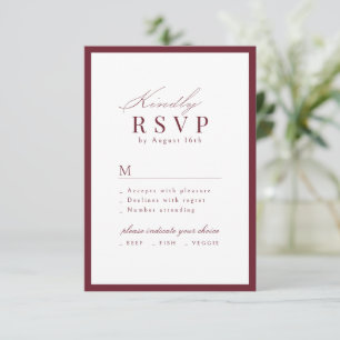 Cartão RSVP Casamento QR code Burgundy Simple Gracioso Script