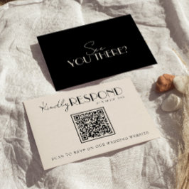 Cartão RSVP Casamento QR Code Chique Preto Marfim Dinheiro Ant