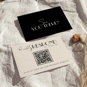 Cartão RSVP Casamento QR Code Chique Preto Marfim Dinheiro Ant
