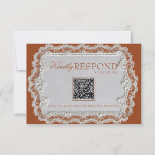 Cartão RSVP Casamento QR Code com Terracota Queimada em Laranj