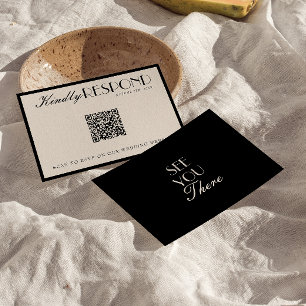 Cartão RSVP Casamento QR Code Creme Preto Clássico Dinheiro An