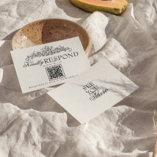 Cartão RSVP Casamento QR Code Dinheiro Antigo Preto e Branco V