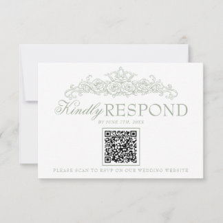 Cartão RSVP Casamento QR Code Dinheiro Antigo Verde Sage Vinta
