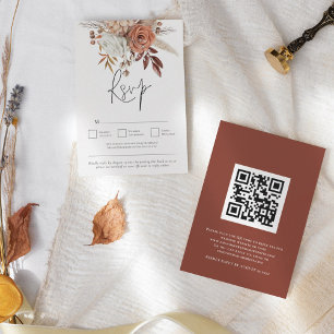 Cartão RSVP Casamento QR Code Florais de Outono em Terracota R