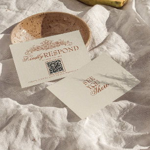Cartão RSVP Casamento QR Code Laranja Queimado Vintage Dinheir