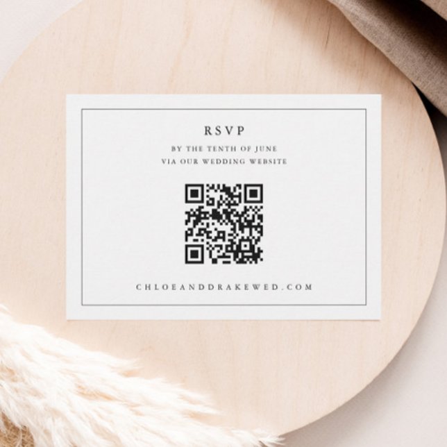 Cartão RSVP Casamento QR code Preto e Branco Simples  (Simple QR code Wedding RSVP Enclosure Card.)