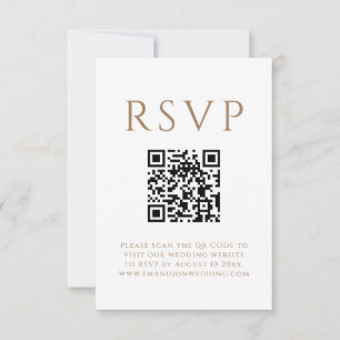 Cartão RSVP Casamento QR Code Texto Preto Dourado Minimalista