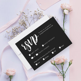 Cartão RSVP Casamento QR Moderno Negra na moda Elegante