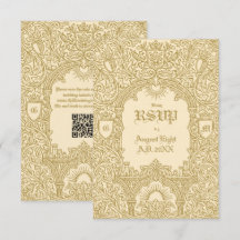 Casamento QR Monograma Dourado Real Vintage Mediev