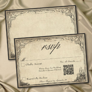 Cartão RSVP Casamento QR Pergaminho Gótico Medieval Vintage