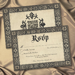 Cartão RSVP Casamento QR Pérgamo Gótico Medieval Até a Morte