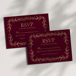 Cartão RSVP Casamento Quadro Floral Desenhado à Mão em Champan