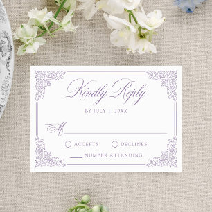 Cartão RSVP Casamento Quadro Rebuscado Roxo Elegante Vintage