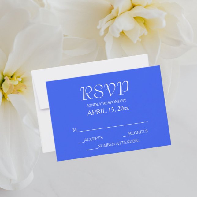 Cartão RSVP Casamento Real de Estilo Simples Azul (In Situ Wedding)