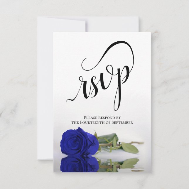 Cartão RSVP Casamento Real de Rosa Azul Elegante (Frente)
