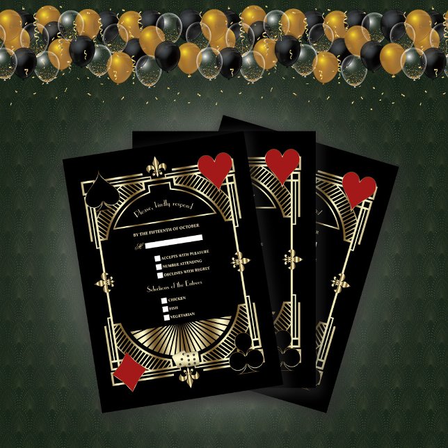 Cartão RSVP Casamento Real Dourado Fleur-de-lis Excelente Gats (Criador carregado)