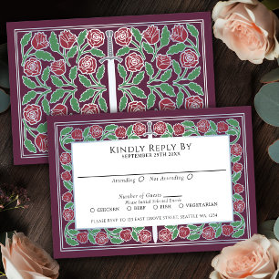 Cartão RSVP Casamento Real Espada Floral Prateada Medieval Ros