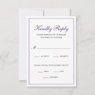 Cartão RSVP Casamento Real Roxo da Escolha Tradicional de Refe